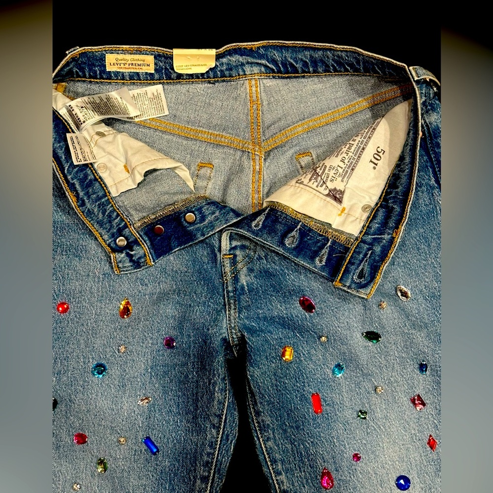 Hand Sewn on Embellished Levis Jeans. I Create Custom Orders Also - Picture 5 of 6